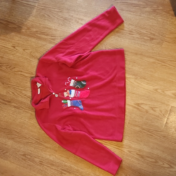 White Stag Sweaters - Red fleece Christmas stocking sweater